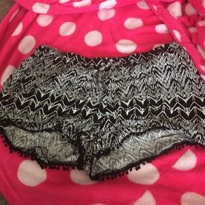 black and white fabric shorts