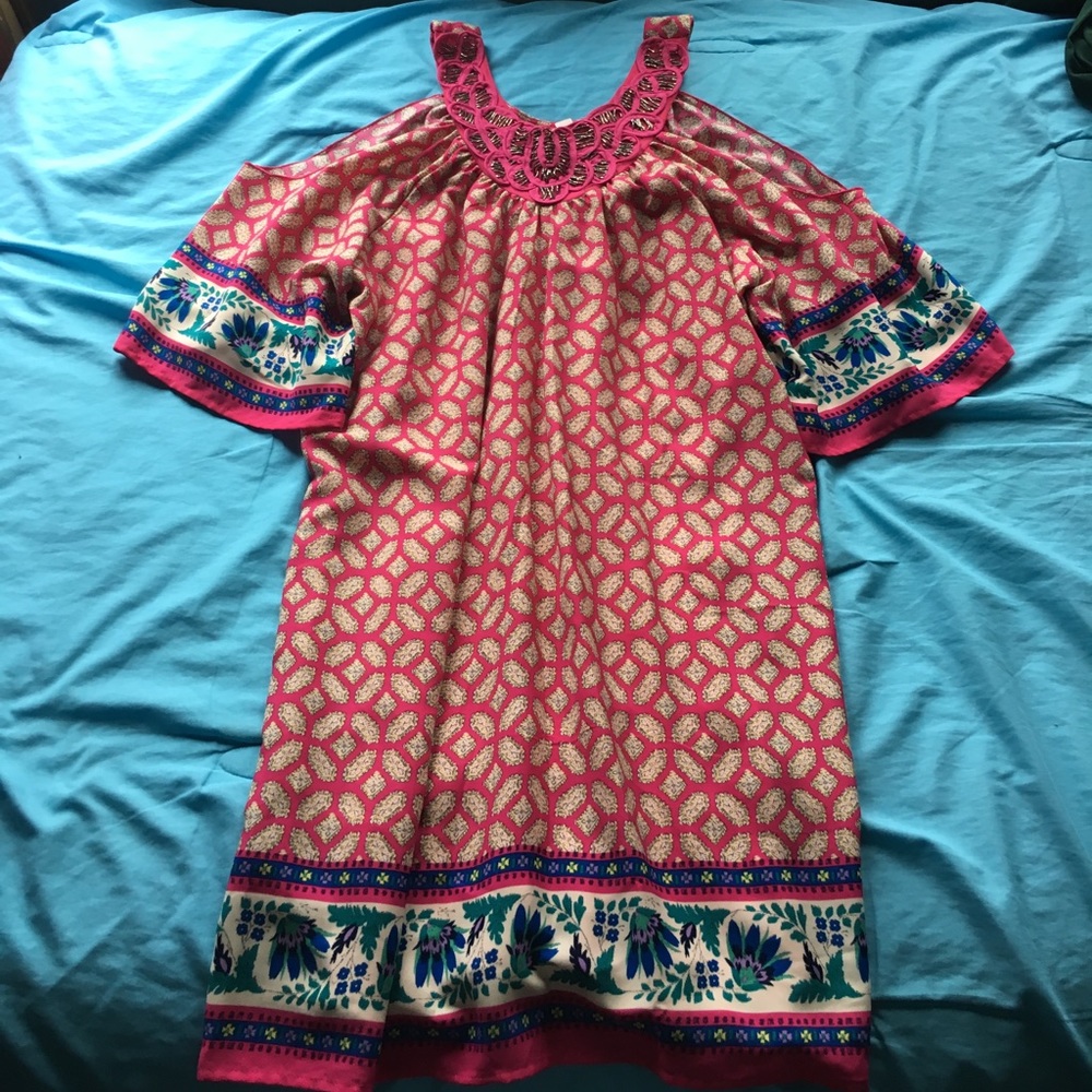 Francesca's cut-shoulder beaded dress