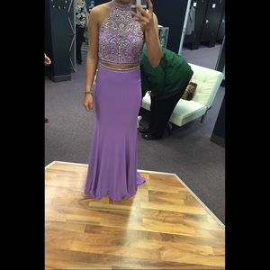 Purple two-piece prom dress