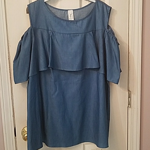 🎉HP 5/20 🎉Plus Denim Cutout Chambray Top - Picture 3 of 5