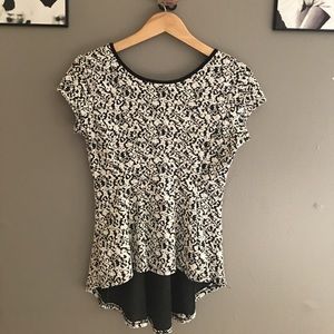 White/black hi-low peplum top *FINAL PRICE*