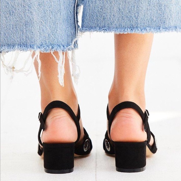 Black Paule Suede Grommet Heel Sandal - Picture 3 of 5