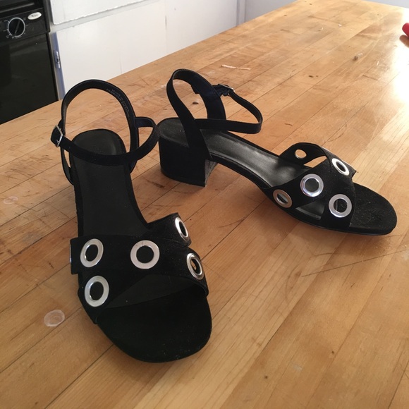 Black Paule Suede Grommet Heel Sandal - Picture 4 of 5