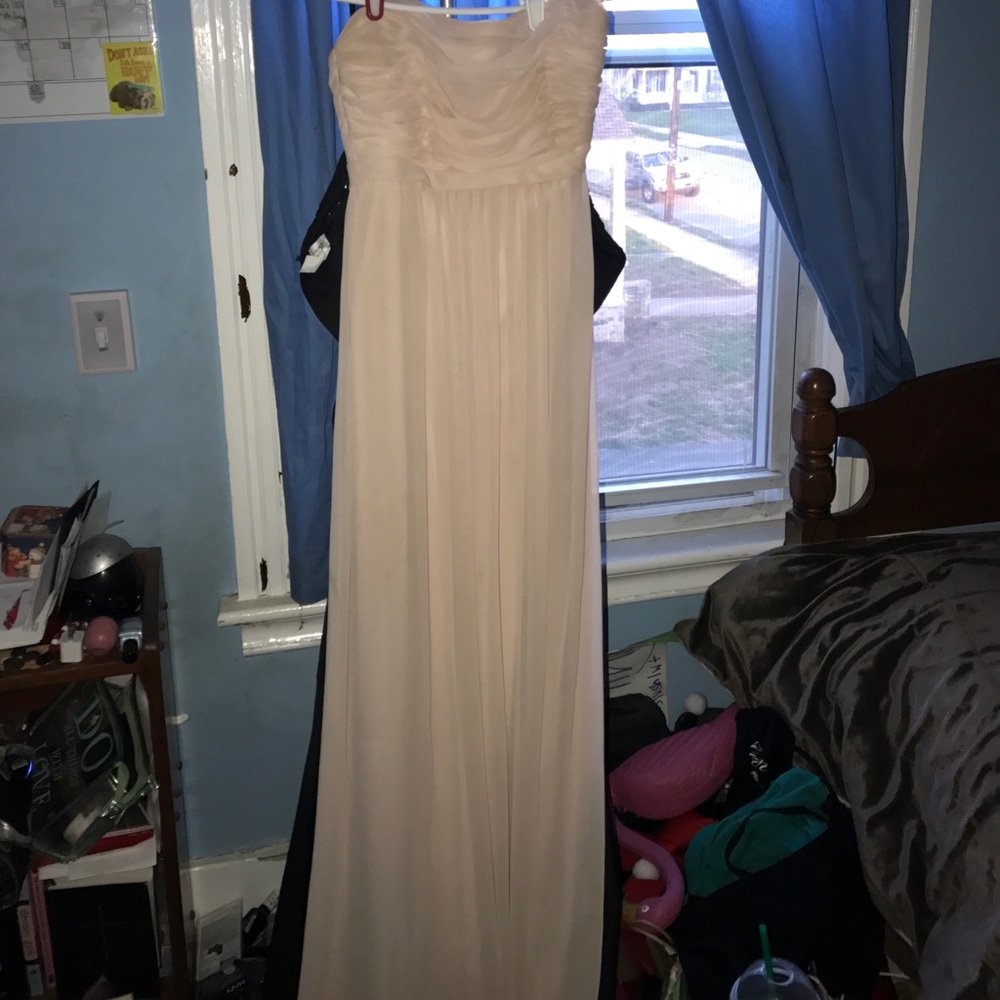 baby pink/nude strapless prom dress
