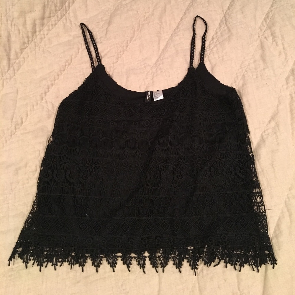 Black lace patterned tank top