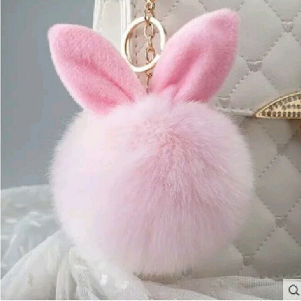 Bunny pom pom purse charm or key chain