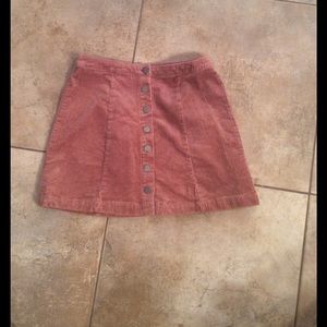 Pink corduroy button up skirt