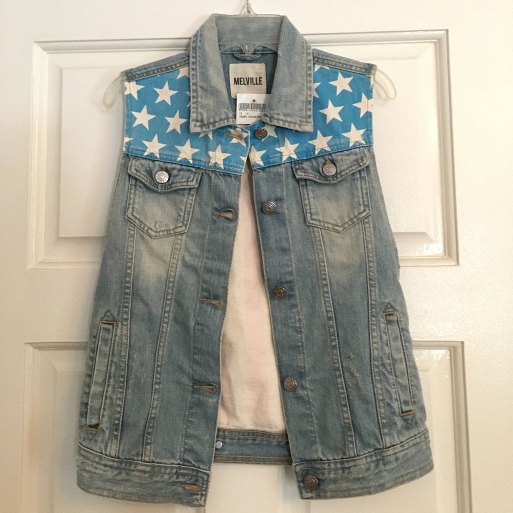 Brandy Melville American flag denim vest