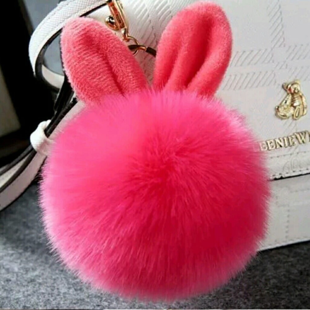 Bunny pom pom purse charm or key chain
