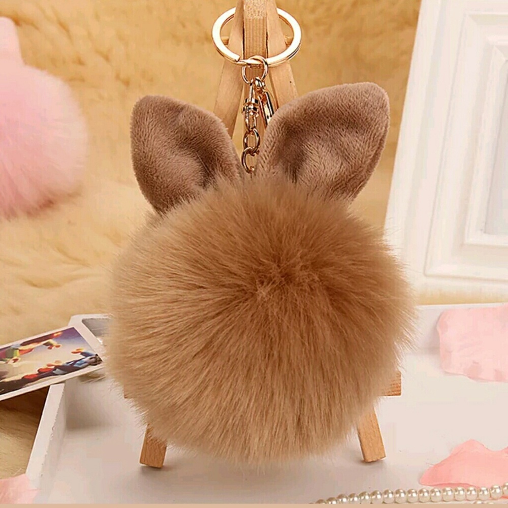 Bunny pom pom purse charm or key chain