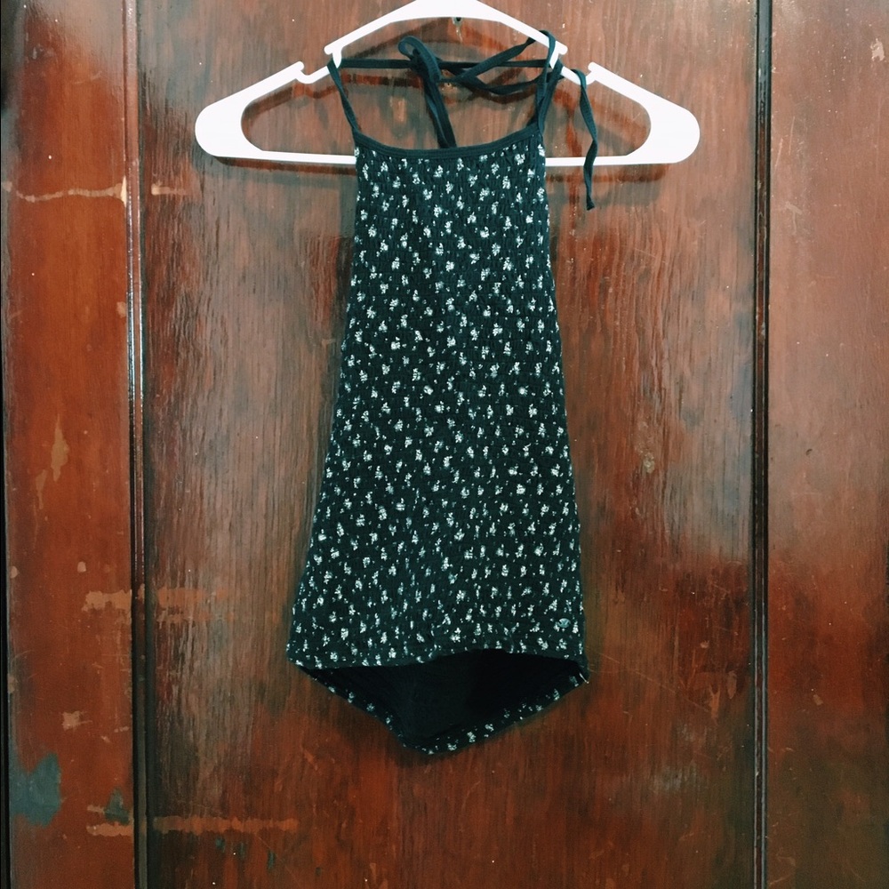 Black backless halter top
