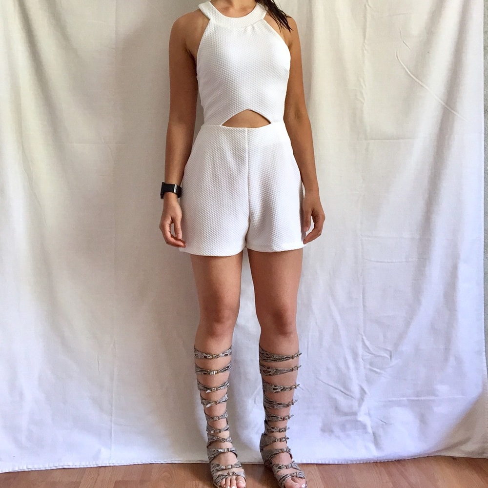Asos white textured cutout halter jumper playsuit