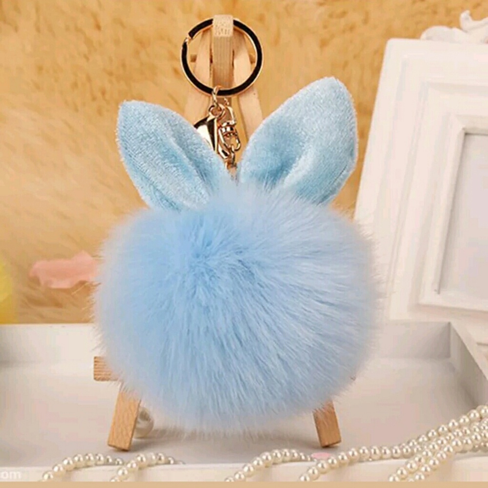 Bunny pom pom purse charm or key chain