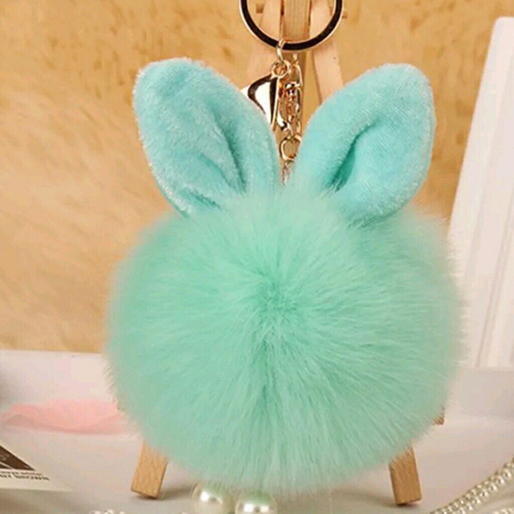 Bunny pom pom purse charm or key chain