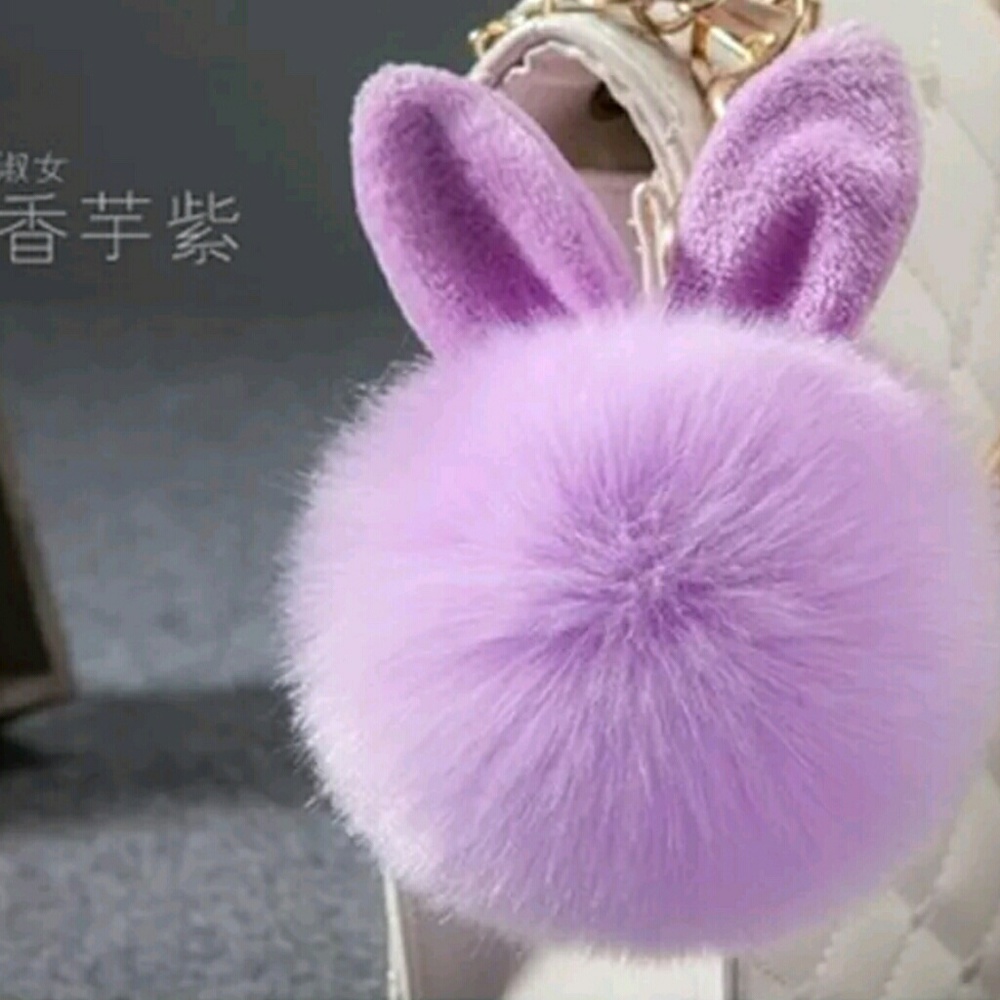 Bunny pom pom purse charm or key chain