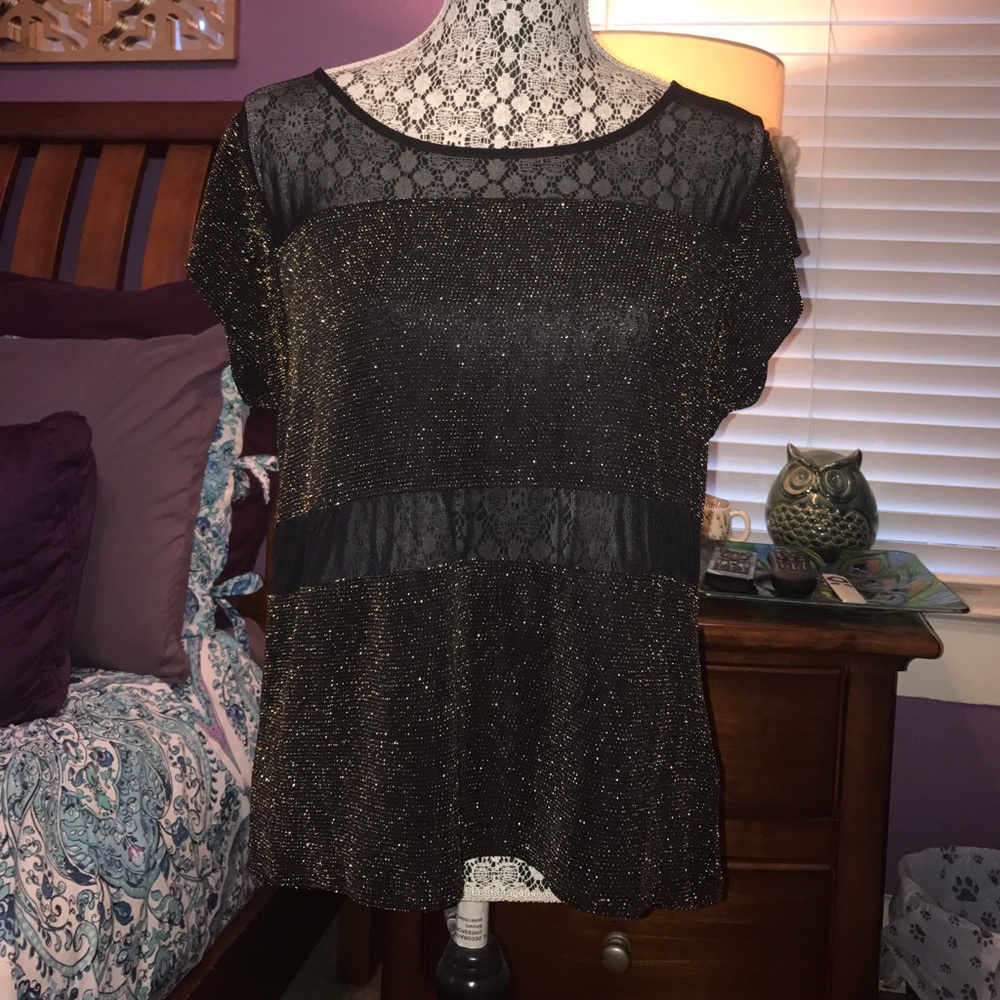 Express Black & Gold Sheer Shirt