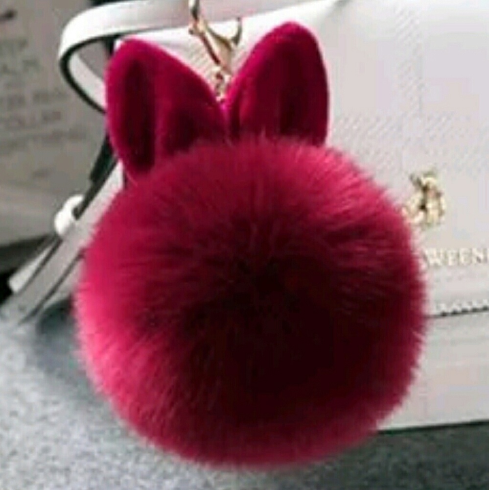 Bunny pom pom purse charm or key chain