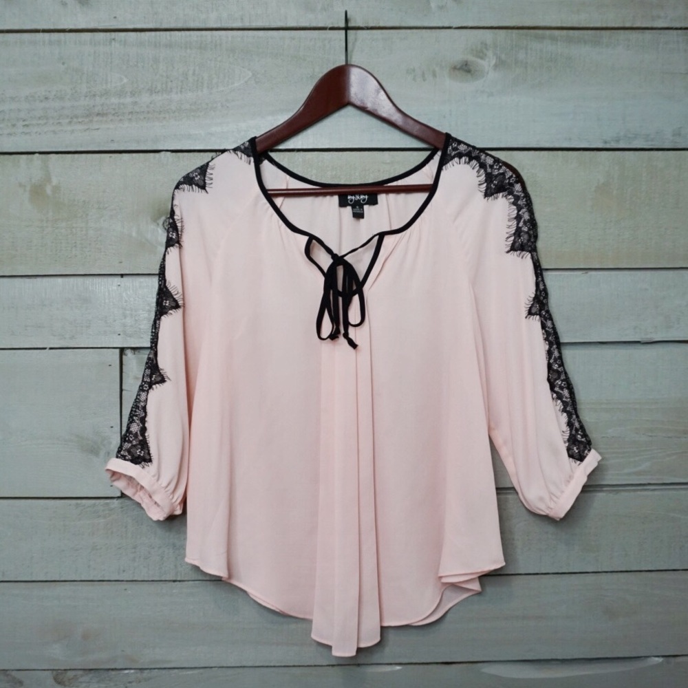 Pastel Pink By&By Blouse Black Lace