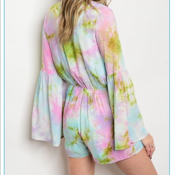Tie Dye Plunging neckline long sleeve romper Sz S - Picture 6 of 7