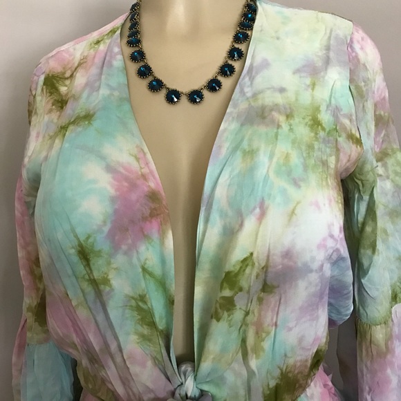 Tie Dye Plunging neckline long sleeve romper Sz S - Picture 7 of 7