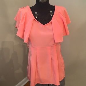 Coral Blouse with Cinched Middle