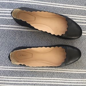 Chloe Scalloped Leather Ballet Flats