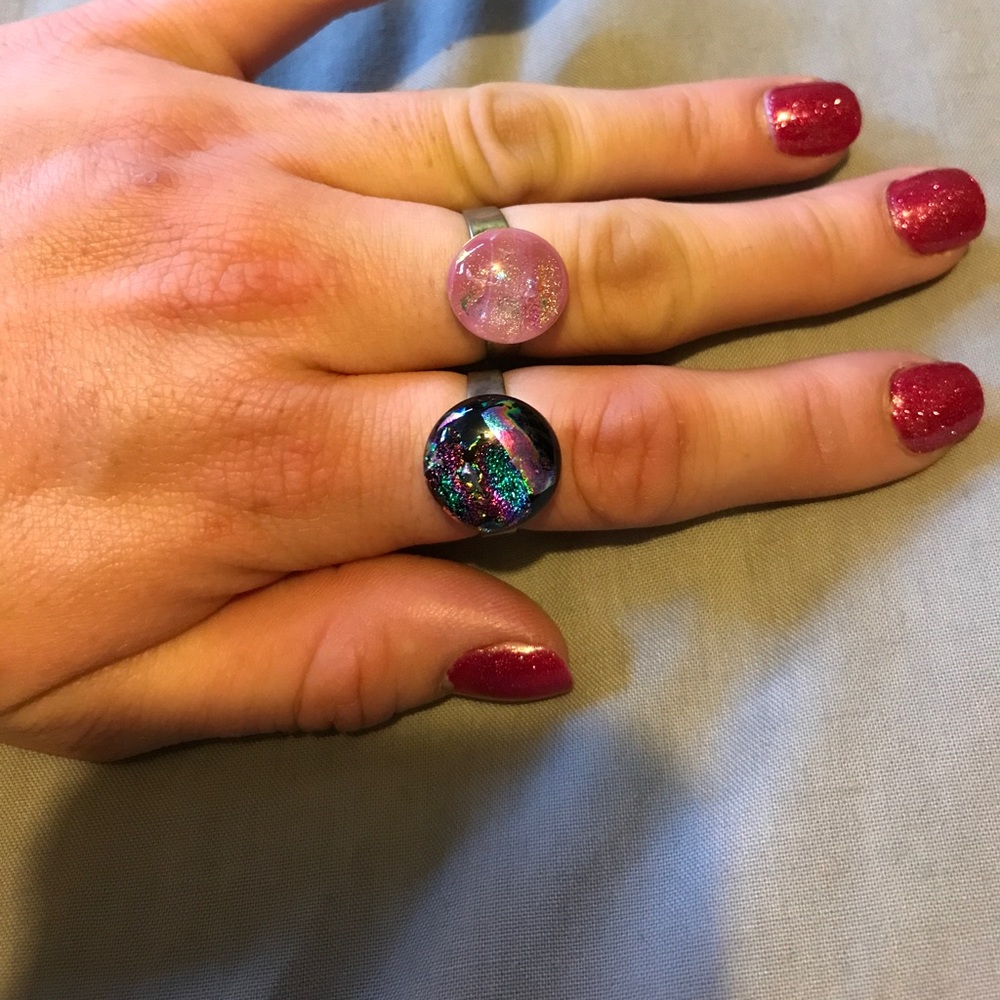 Pink and Black Diachromic Glass Rings