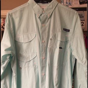 Men's aqua/plaid Columbia fishing shirt (new)