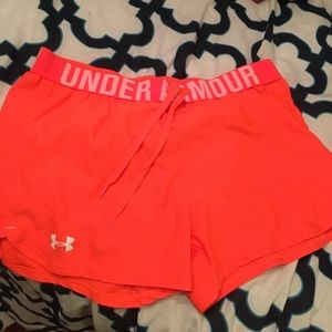 Neon peach UA shorts