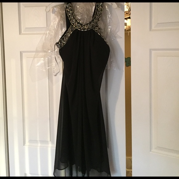 David's Bridal Black Dress with Beaded Neckline - Picture 1 of 4