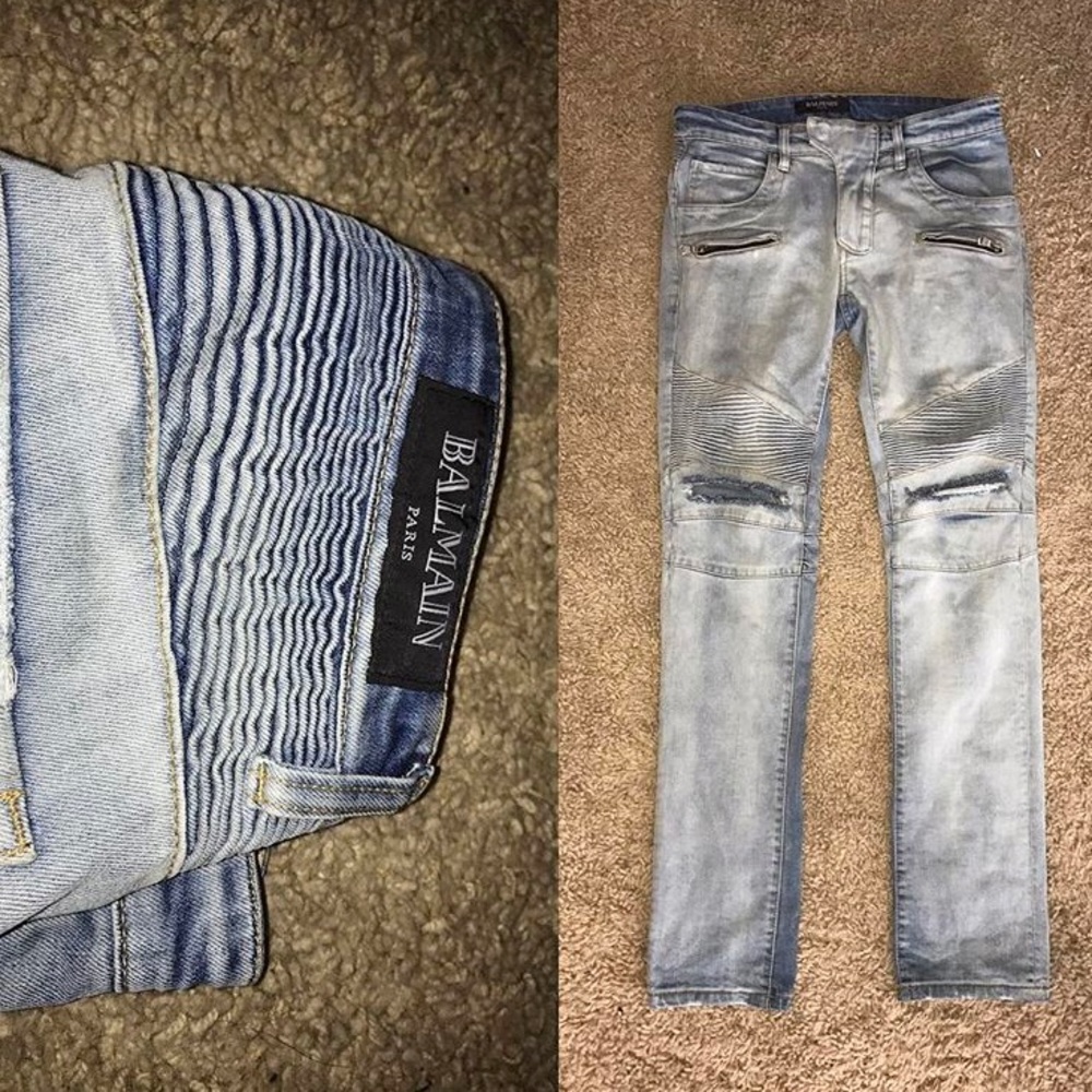 Mens Balmain Biker Skinny Jeans
