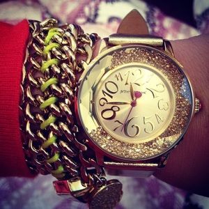 Authentic Betsey Johnson Gold Floating Stone Watch