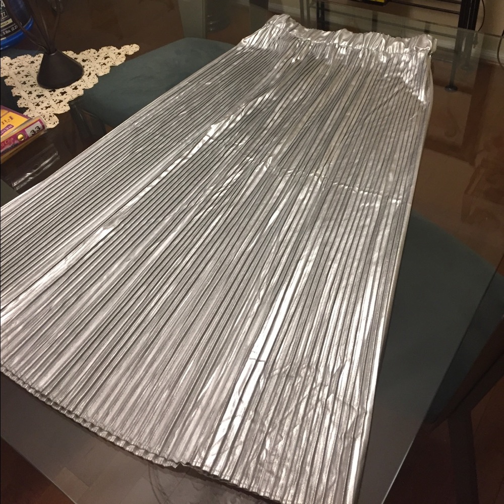 Long metallic silver skirt