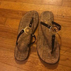 Michael Kors black and gold sandal with MK charm