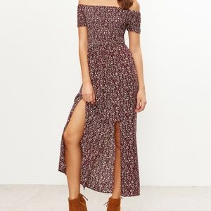 Off the shoulder maxi dress.