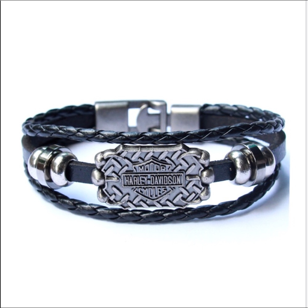Harley Davidson Black Leather Wrap Bracelet