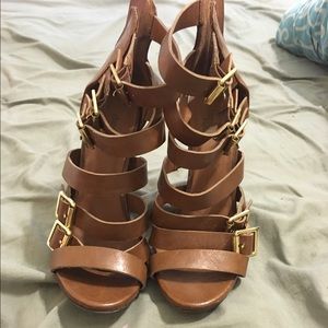 Brown buckle heels