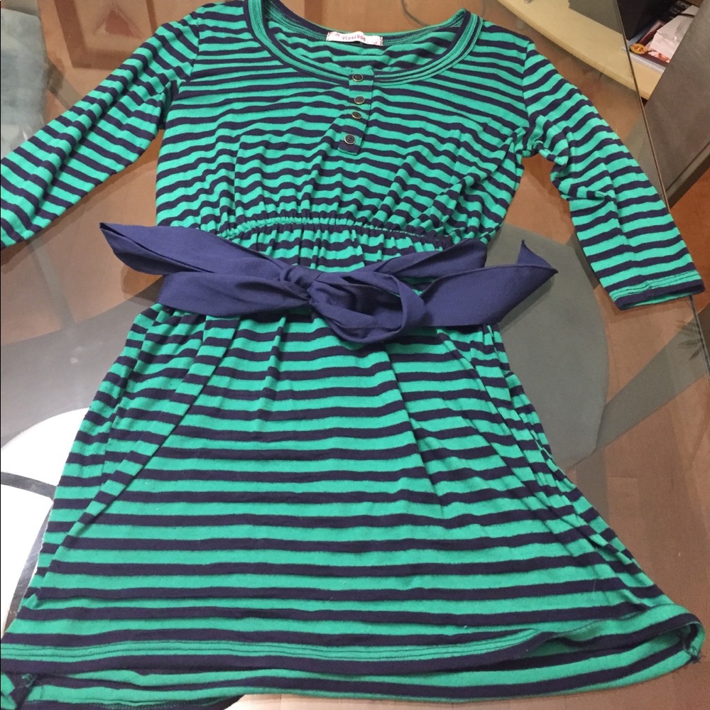 Green and blue striped dress