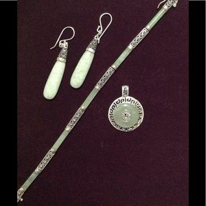 Sterling Silver/ Jade with Marcasite insets