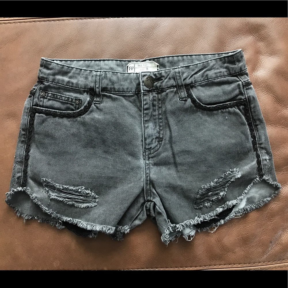 Free People Black Gray Denim Shorts size 26