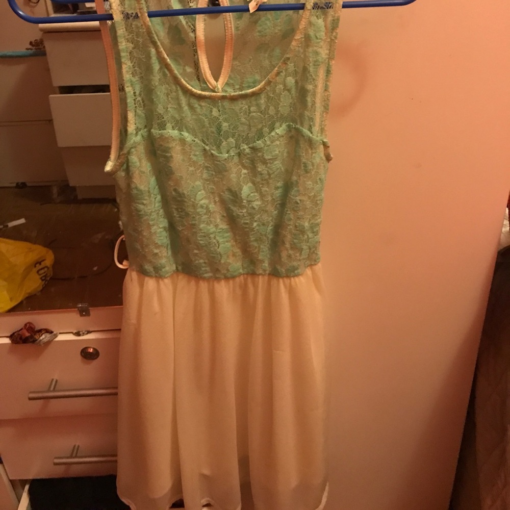 Teal and white lace dress