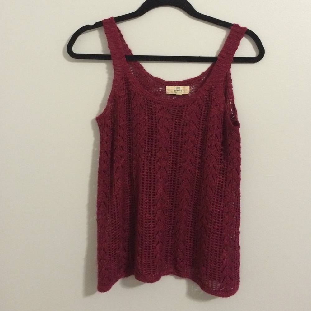 Knit Woven Dark Red Tank Top