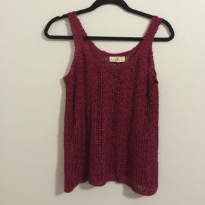 Knit Woven Dark Red Tank Top