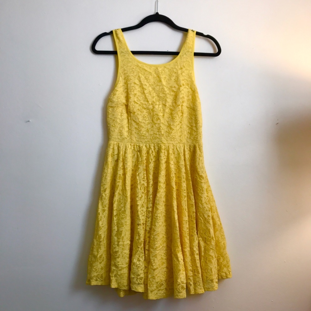 Yellow Lace Backless Mini Dress from UO