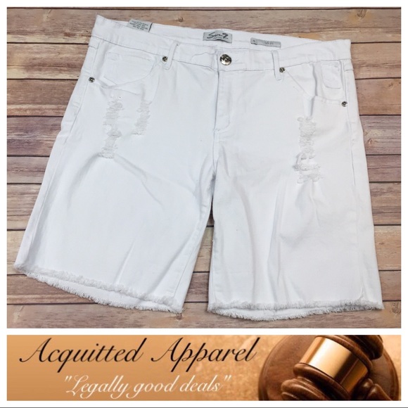 Seven7 Pants - {Seven7} Easy Fit Distressed White Denim Shorts
