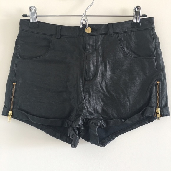 Topshop Pants - Topshop High-Waisted Vegan Leather Shorts