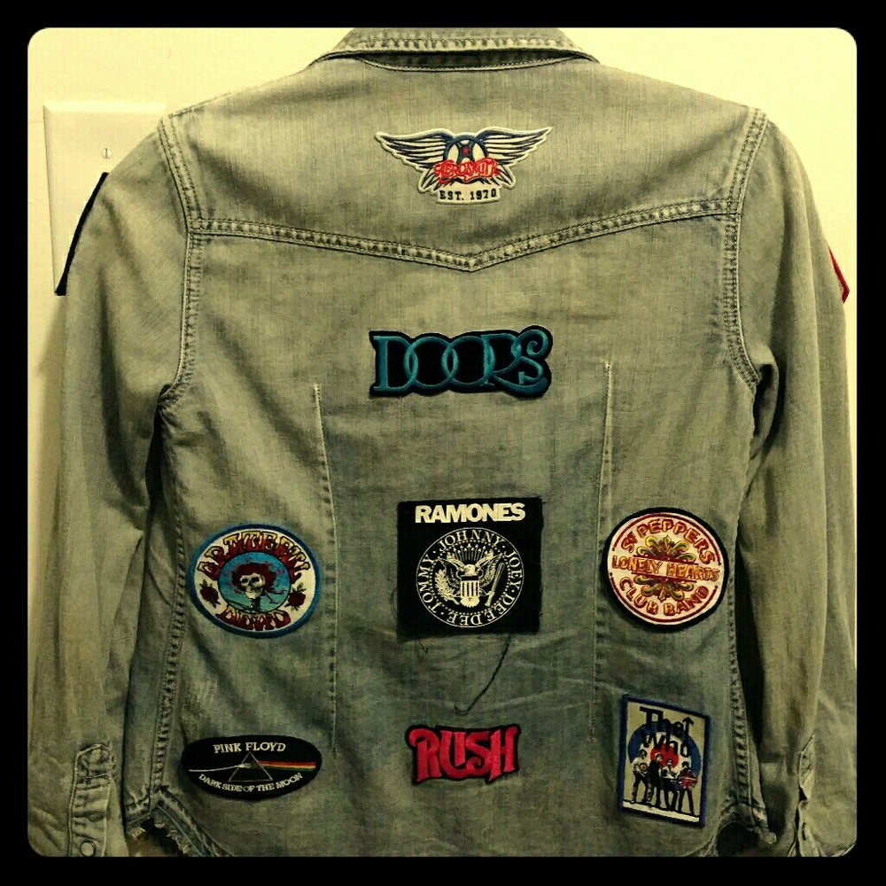 One of a Kind Denim Shirt with Vintage Patches