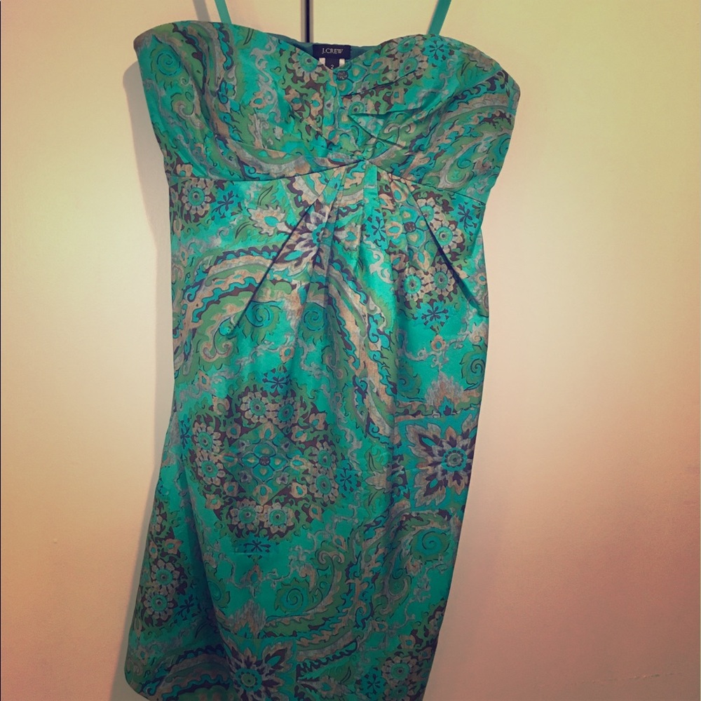 JCrew Silk Print strapless dress size 2