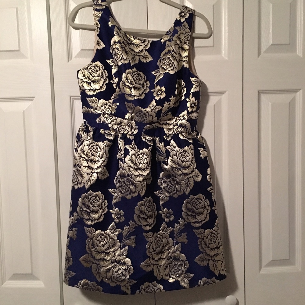 NWT gold and navy brocade mini dress