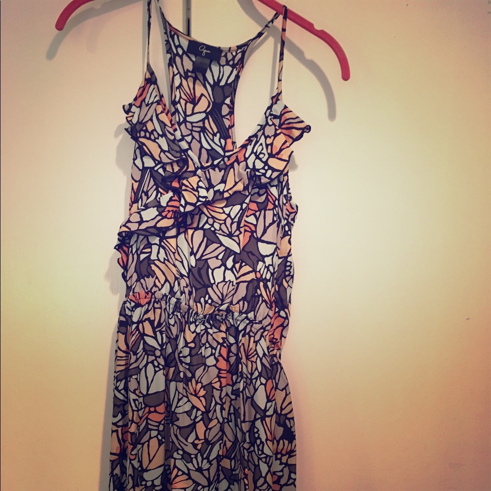 Aqua racer back silk floral print dress size S
